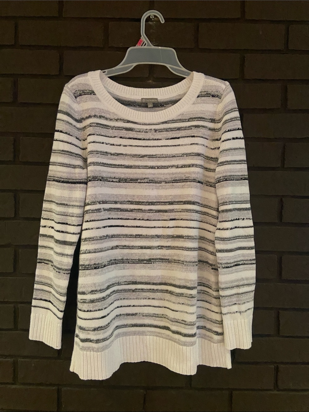 Talbots White and Black Striped Scoop Neck Sweater